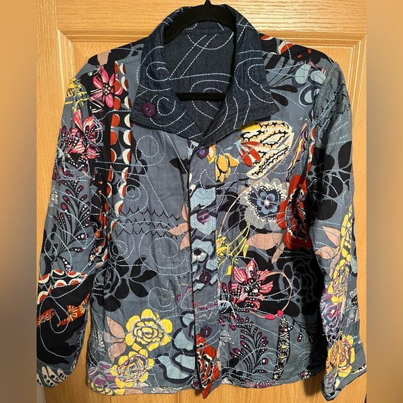 Casual Studio Floral Colorful Quilted Reversible Jacket 100% Cotton Womens Med - Picture 6 of 10
